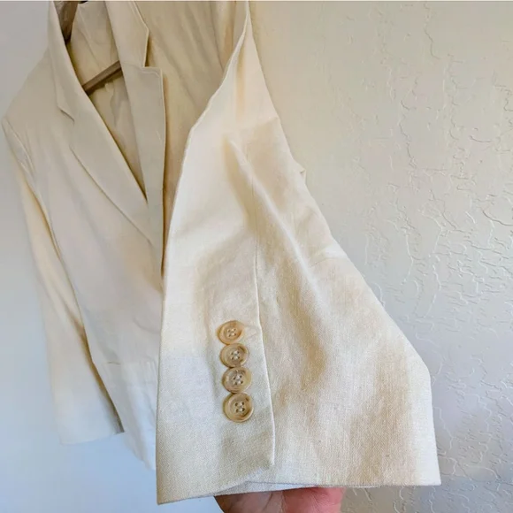 Andrew Fezza Linen Blend Blazer Cream Neutral Tailored Jacket Minimalist Coastal - Picture 7 of 15